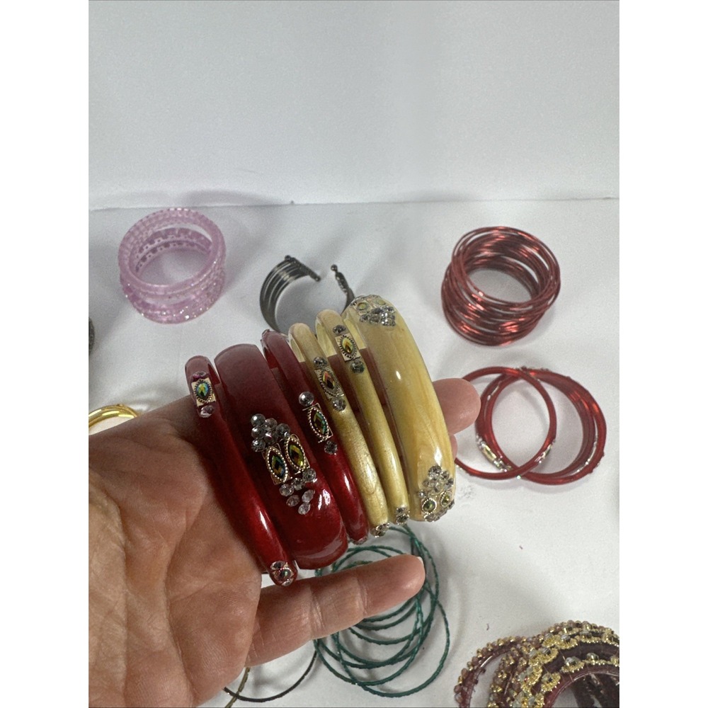 100pc Indian Bollywood Bangle Bracelet Lot Rhinestone Small 2.25-2.625" - Picture 11 of 14